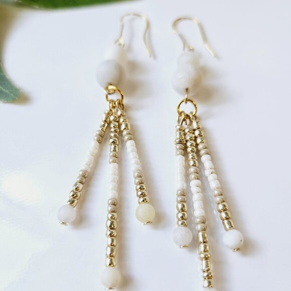 2/$27 | White Fringe Beaded Indigenous Native Earrings | Handmade Jewelry - Picture 5 of 5
